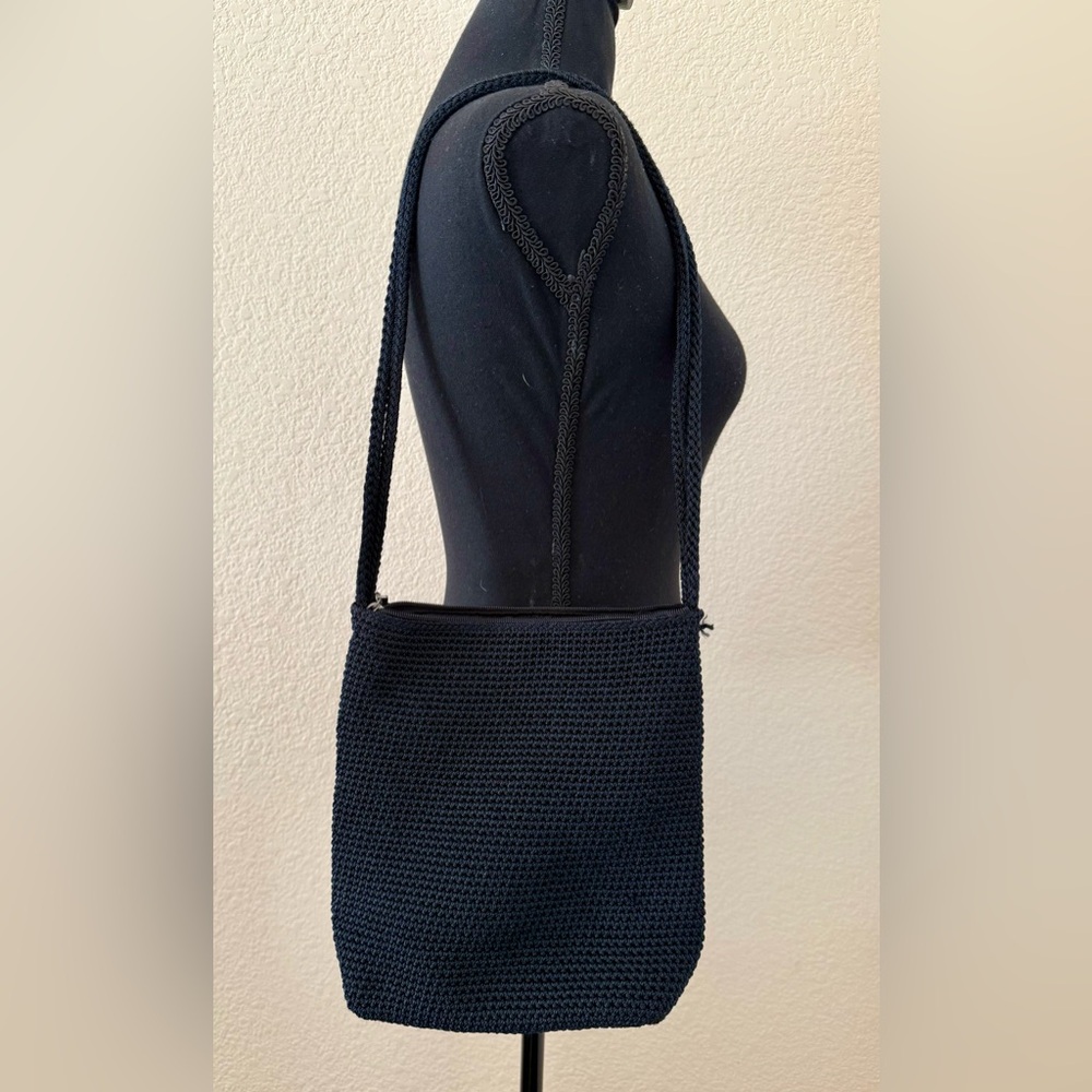 The Sak Black Crochet Double Strap Shoulder Bag Medium